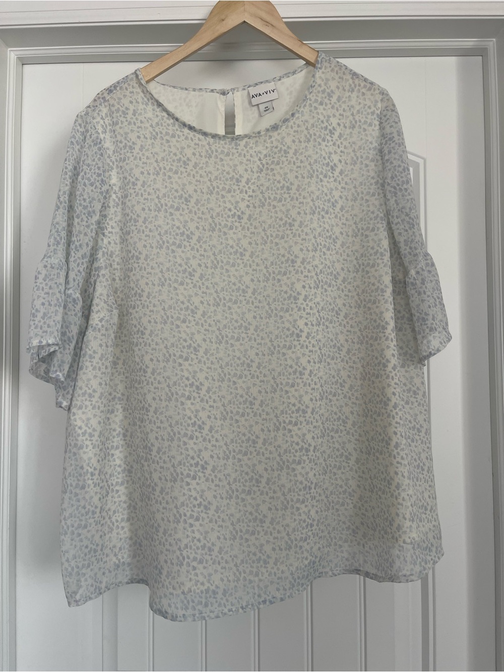 Ava & Viv Pale Blue Floral Flutter Sleeve Blouse